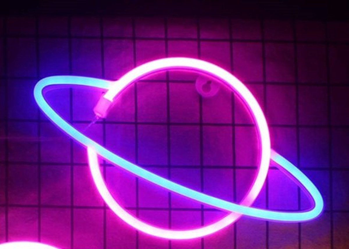 Groenovatie LED Neon Wandlamp "Planeet" - Blauw/Roze - 30x18x2cm - Kunststof