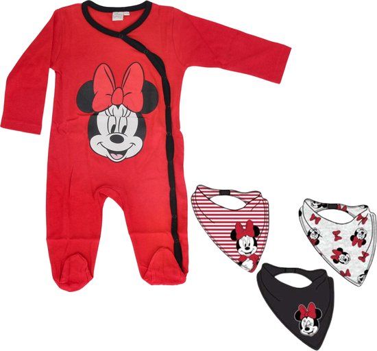 4KidsOnly Minnie Mouse Boxpakje - Babypakje met Voetjes - Met Gratis Slabbetjes