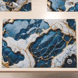 MarbLELIZED - Amerikaanse placemats, wasbaar, stoffen placemat met blauw marmereffect, set van 6 (30 x 45 cm)