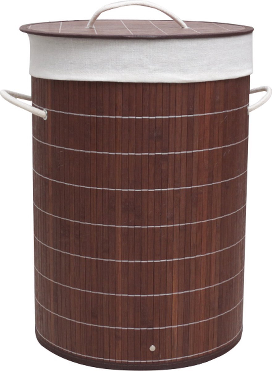 Homestyle Pro Bamboe wasmand – Opbergmand – Wassorteerder met deksel en verwijderbare waszak – Met handgrepen – 48 L – 35×50 cm – Bruin