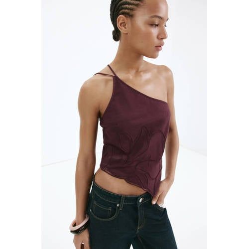 Mango Top met borduursels - donkerrood