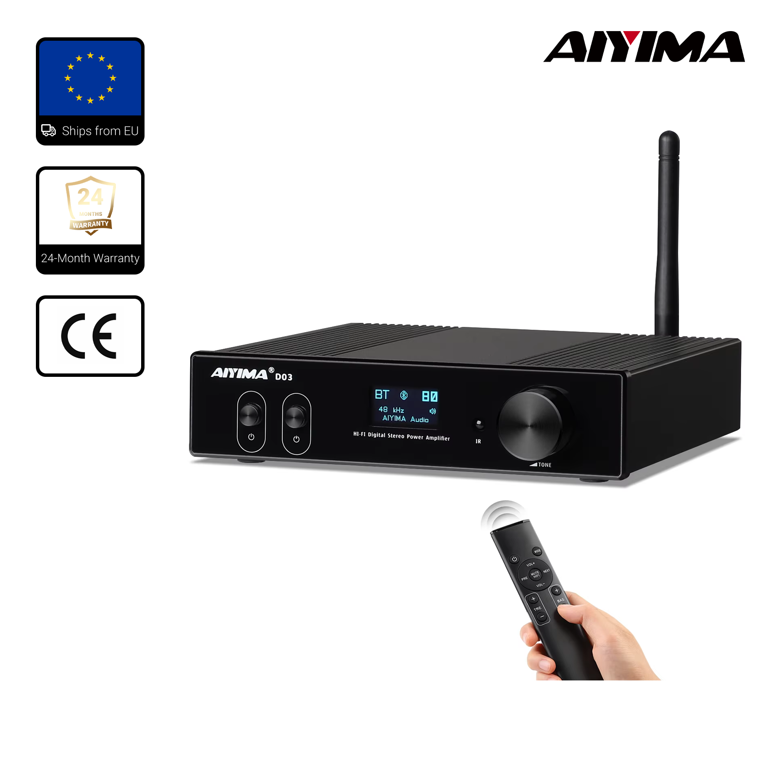 AIYIMA D03 Bluetooth Versterker 150Wx2 Stereo HiFi Geluidsversterker Subwoofer Versterkers USB DAC OLED APTX DIY 2.1 Home Audio