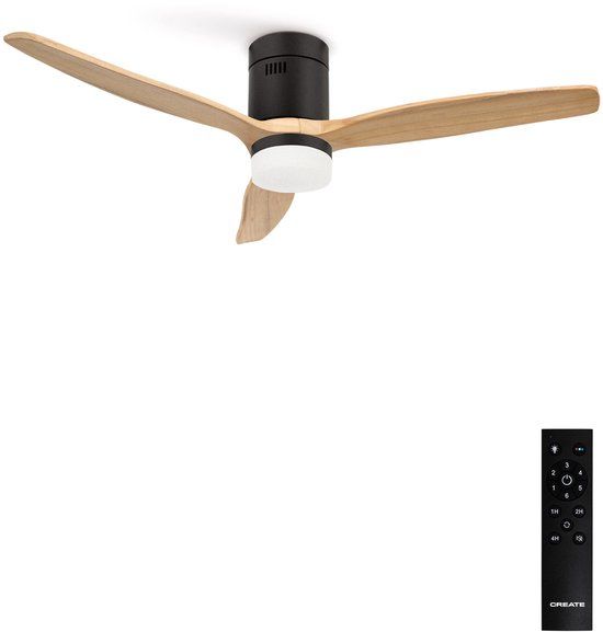 CREATE WINDCALM DC Licht Hout - Plafondventilator met Verlichting - 132 cm - Zomer/Winter functie - Afstandsbediening