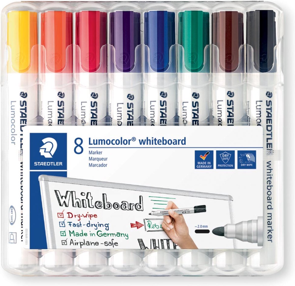 Staedtler whiteboardmarker Lumocolor, etui van 8 stuks in geassorteerde kleuren 5 stuks