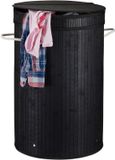 Merkloos 3x wasmand bamboe - ronde wasbox met deksel - 63 x 40 cm - 65 liter - zwart