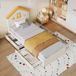 Ropilly Kinderbed 90x200 cm, huisbed met gestoffeerd hoofdeinde, 4 lades en bekleding van Franse fluweel voor de kinderkamer