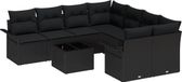 vidaXL Tuinbank Set 9-delig Zwart Poly Rattan