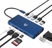 OOTDAY USB C Hub, 12-in-1 USB C 3.0, USB C Multiport SD/TF Dock voor Dell/HP/Lenovo/Mac Book Pro, drievoudige beeldscherm-multipoort-adapter, USB C met 2 x 4K HDMI