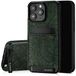 SURAZO Echt lederen achterkant case voor Apple iPhone 15 Pro Max, stootvast lederen telefoonhoes met kaartenvak, standfunctie, sleutelhanger, florale slim bumper beschermhoes (ornamentgroen)