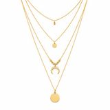 LGT JWLS Dames ketting Goud Multilayer maan en munt 45 cm