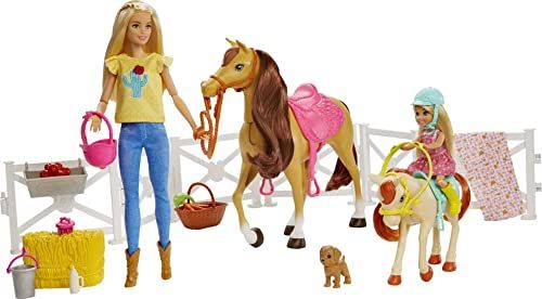 Barbie speelset met Barbie® en Chelsea poppen, 2 paarden en meer dan 15 accessoires - Standaard Verpakking