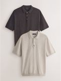 Next - Heren - Set van 2 gebreide poloshirts van katoen en linnen - Blauw