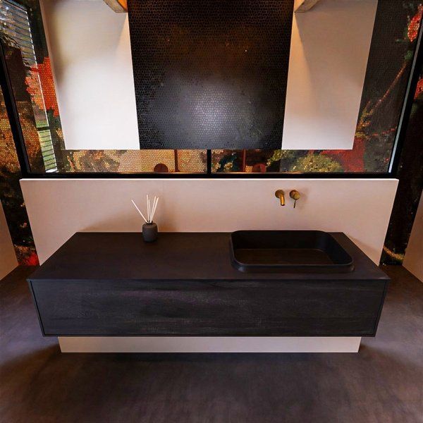 Mondiaz ERIN 150cm badmeubelset onderkast Dark brown 1 lade RIDGE rechts zonder kraangaten Urban ERIN11339