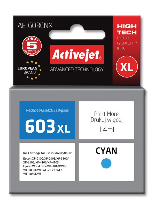 ActiveJet AE-603CNX inkt (vervanging Epson 603XL T03A24; Supreme; 14 ml; blauw) single pack / cyaan