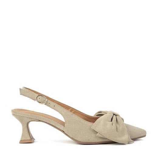 Babouche Jojo-2 suède leren slingback pumps met strik beige