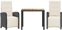vidaXL 3-delige Bistroset met kussens, polyrattan, zwart