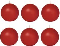 Trend Candles Bolkaars glad - 6x - rood - 7 cm - 16 branduren - ronde kaarsen
