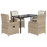 vidaXL 5-delige Tuinset met kussens, poly rattan, beige