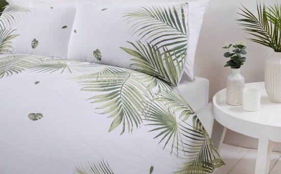 Dekbedovertrek Tropics - Lits-jumeaux - Groen/wit - Gebloemd - Polykatoen