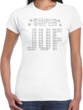 Bellatio Decorations Glitter Super Juf t-shirt wit met steentjes/ rhinestones voor dames - Lerares cadeau shirts - Glitter kleding/foute party outfit S