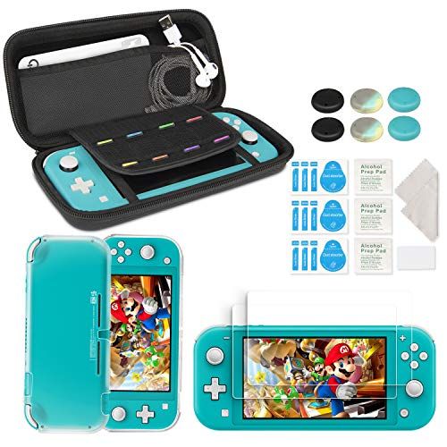innoAura Accessoireset voor NS Switch Lite, inclusief draagbare draagtas met 8 speelcassettes, transparante TPU-hoes, 2 stuks HD geharde displaybeschermfolie voor Switch Lite accessoires