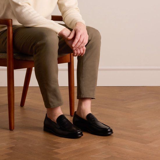 Manfield Heren Zwarte Leren Loafers Maat 42