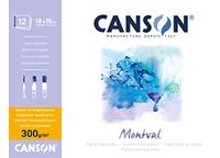 Canson Montval Aquarelpapier, koudgeperst, 300 g, aan de korte zijde gelijmd, 18 x 25 cm, wit, 12 vellen