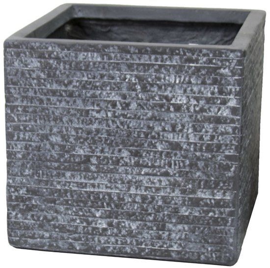 Mega Collections Plantenbak Utah Cubi - l27.5 x b27.5 x h28cm - Donkergrijs