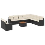 vidaXL 11-delige Loungeset met kussens, poly rattan, zwart