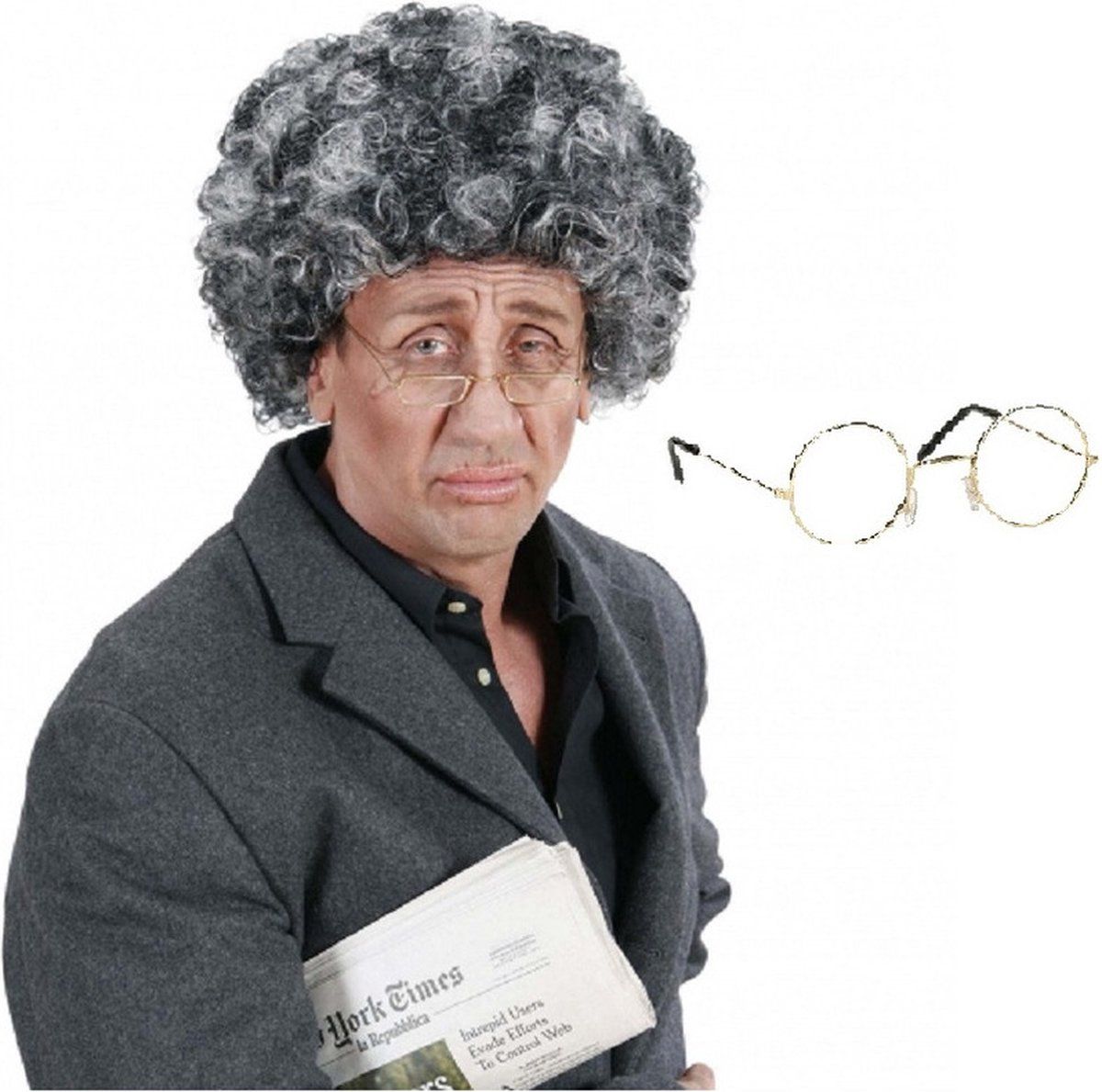 Widmann - Opa Abraham Carnaval Verkleed Set - Pruik en Brilletje - Synthetisch - 2022