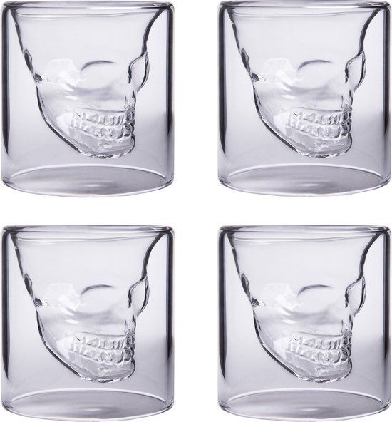 Aretica Shot glaasjes Skull set van 4 - 25ml - Transparant