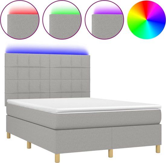 vidaXL Boxspring met matras en LED stof lichtgrijs 140x200 cm