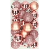 Cosy & Trendy Kleine kerstballen - roze - D3 cm - kunststof - mat/glans/glitter - kerstversiering