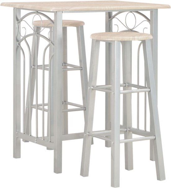 vidaXL 3-delige Barset hout en staal