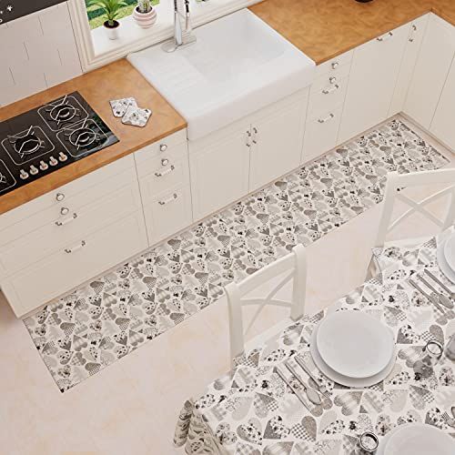 PETTI Artigiani Italiani Keukentapijt - 52 x 100 cm - Design Harten - Grijs - Antislip en Wasbaar - Made in Italy