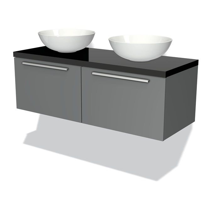 Maxaro Badkamermeubel Modulo Plato 120cm Middengrijs 2 Lades Zwart Blad