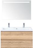 BES LED Vogue Badmeubelset 100 cm - Greeplijst in Kleur - Grey Oak - Keramische Wastafel Wit 2 Kraangaten met Sence Spiegel