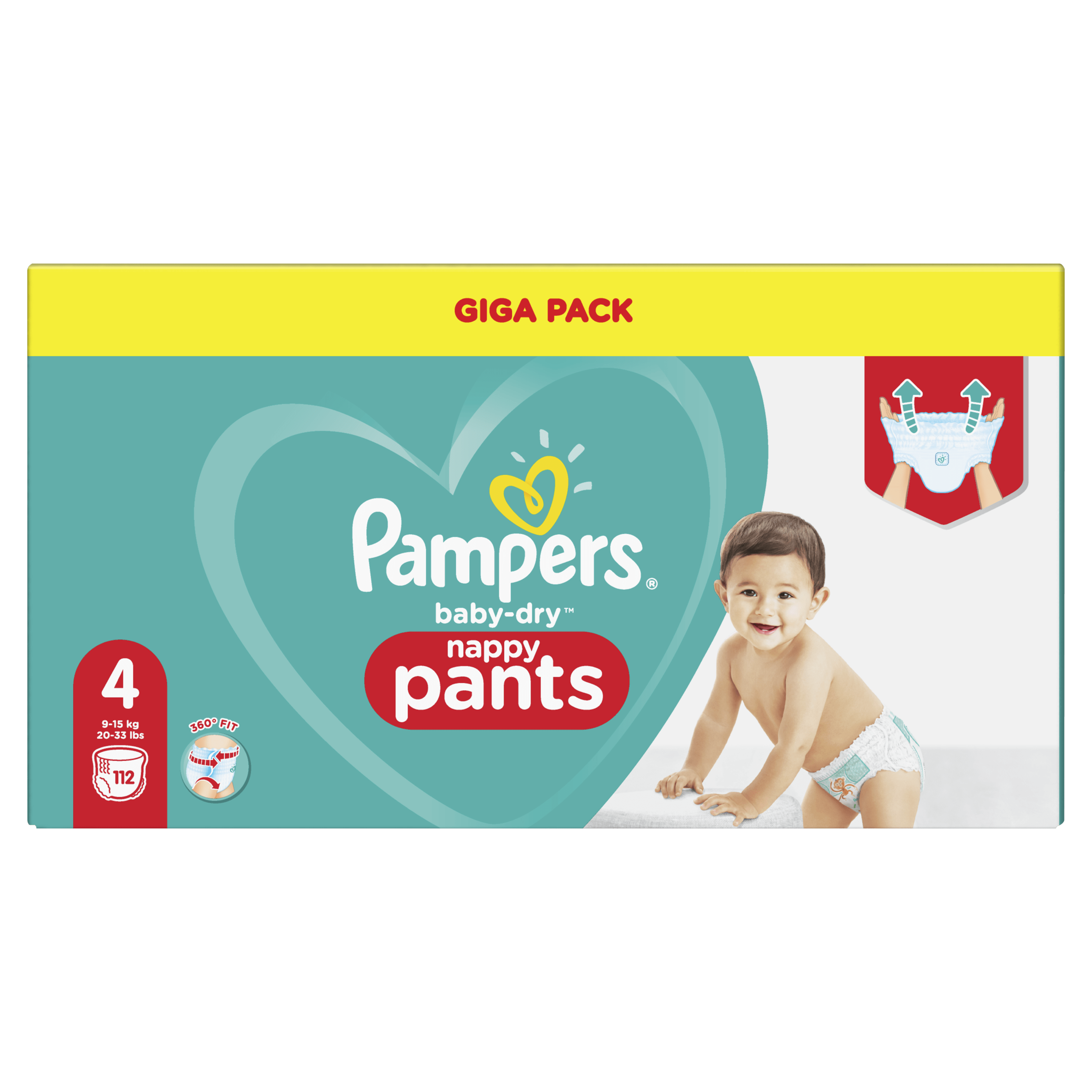 Pampers Baby-Dry Pants Maat 4, 112 Luierbroekjes, 9kg-15kg wit, groen