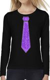 Bellatio Decorations Verkleed shirt voor dames - stropdas paars - zwart - carnaval - foute party M