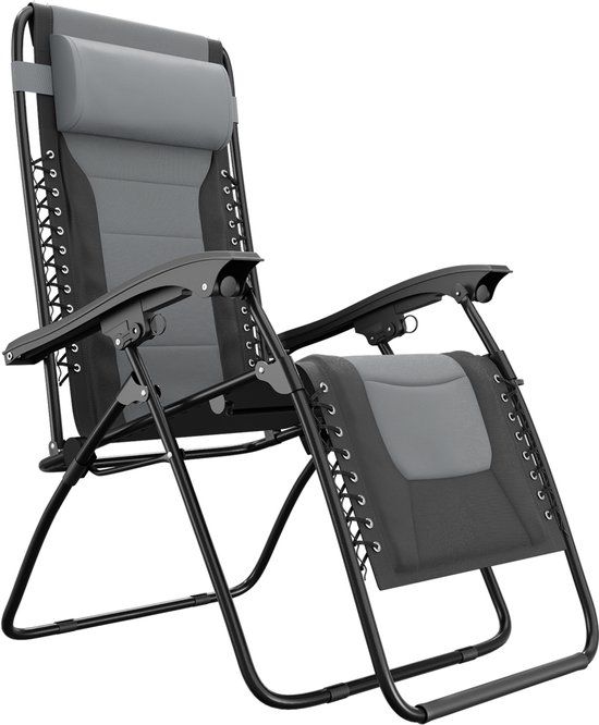 LifeGoods Ligstoel Comfort - Opvouwbaar - Verstelbaar - Zwart/Grijs