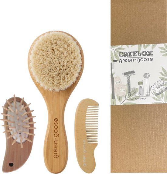 Merkloos / Sans marque Baby Verzorgingsset met borstel & kam - Houten haarborstel - Kraamcadeau