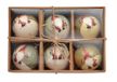 Ciao Set van 6 decoupage Kerstboomballen (Ø7,5cm) Santa Klaus met stoffen lint in havana geschenkdoos