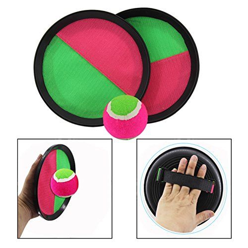 OFKPO Klittenbandbalspel voor kinderen, klittenbandbal, strandspeelgoed met 2 rackets, 1 ballen en 1 opbergtas, peddelcatch ballenset voor feest, tuin, binnen en buiten (roze + zwart)