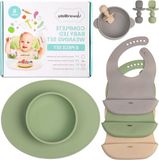 Upward Baby Led Weaning Supplies Cuillères d'auto-alimentation et Bols d'aspiration - Assiettes et Bols pour tout-petits pour bébés de 6 à 12 mois avec Assiettes en silicone - Ustensiles BLW Premier stade Alimentation