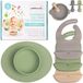 Upward Baby Led Weaning Supplies Cuillères d'auto-alimentation et Bols d'aspiration - Assiettes et Bols pour tout-petits pour bébés de 6 à 12 mois avec Assiettes en silicone - Ustensiles BLW Premier stade Alimentation