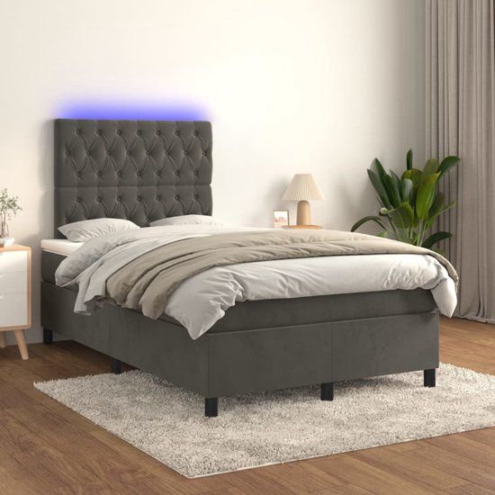vidaXL Boxspring met matras en LED fluweel donkergrijs 120x200 cm