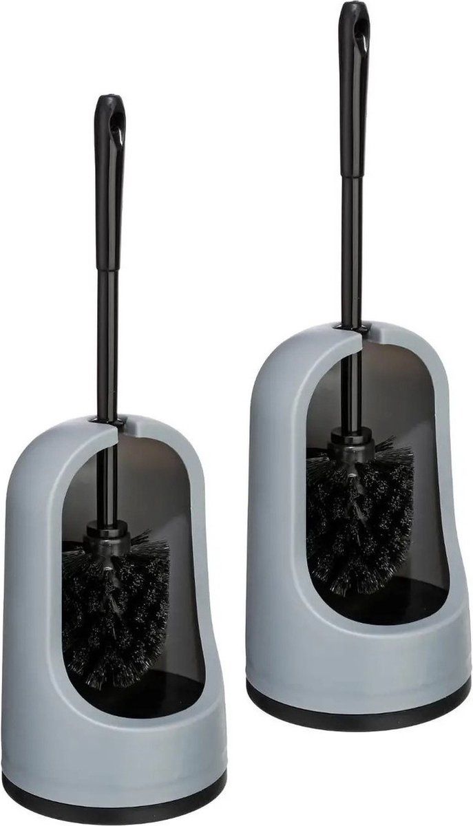 5five WC- / toiletborstel met houder grijs kunststof 40 cm - 2x stuks