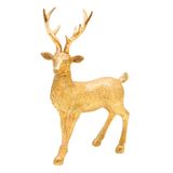 Keramische decoratiefiguur, modern decoratief beeldje, landhuis-sculptuur als hert in goud - glitter, staand, L x B x H: 14 x 8 x 21 cm