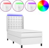 vidaXL Boxspringbed met matras en LED-verlichting, wit, 90x190 cm, kunstleer