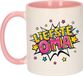 Bellatio Decorations Liefste oma cadeau koffiemok / theebeker wit en roze met sterren - 300 ml - keramiek